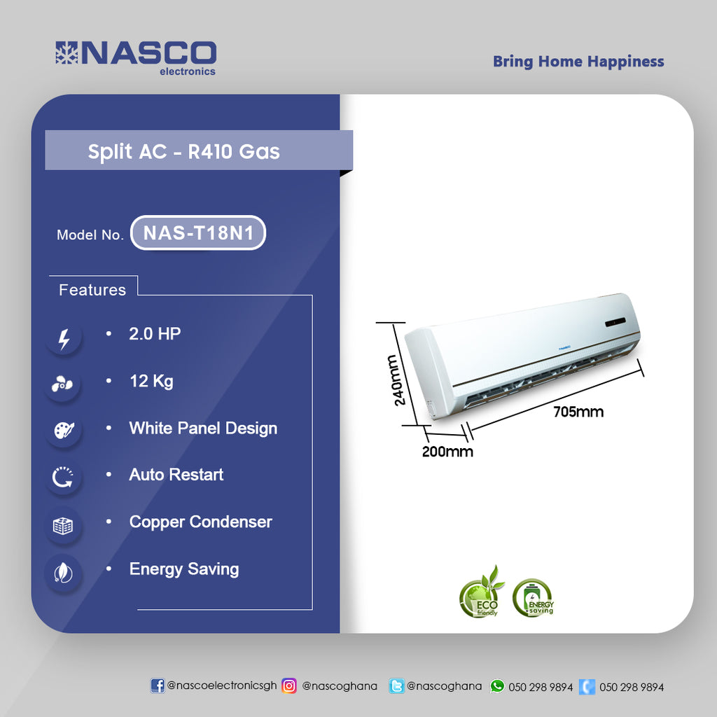 Nasco 18,000 BTU Split Air Conditioner (R410) – Model NAS-T18N1 – view 2