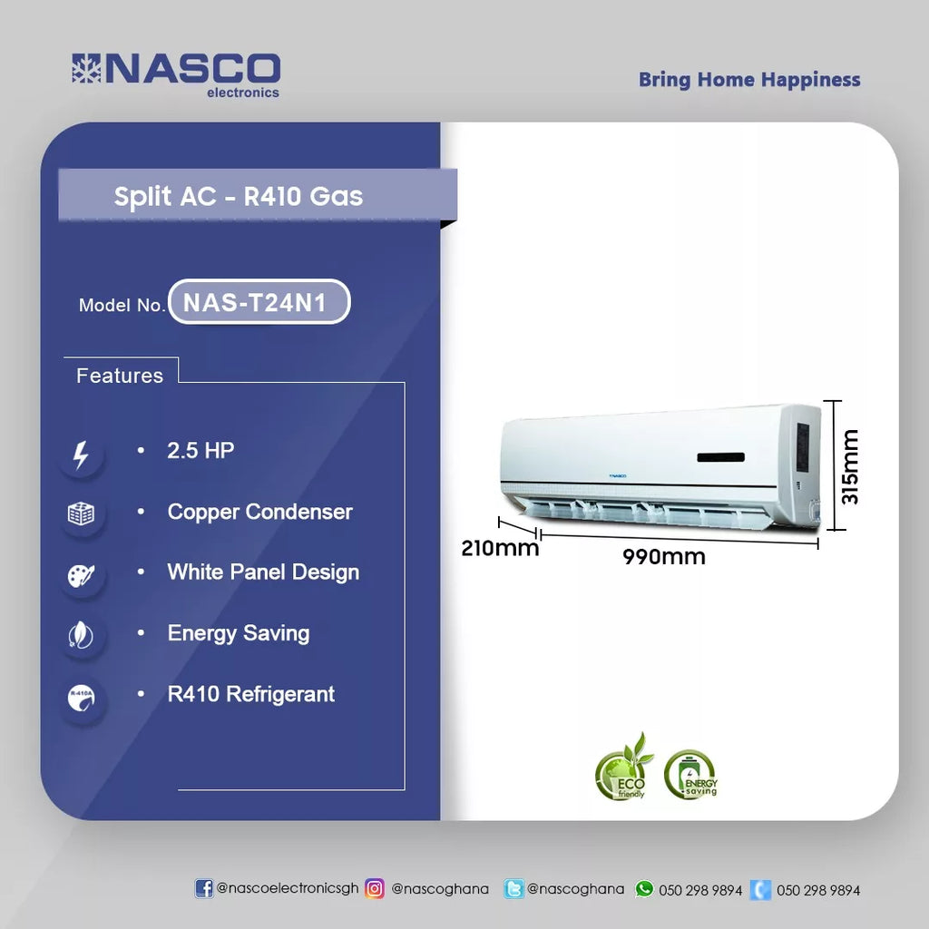 Nasco 24,000 BTU Split Air Conditioner (R410) – Model NAS-T24N1 – view 2