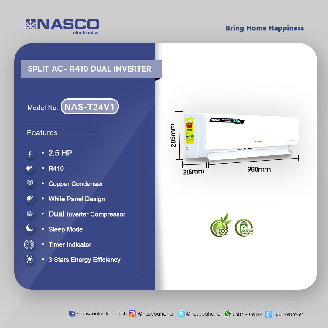 Nasco 24,000 BTU Dual Inverter Split Air Conditioner – Model NAS-T24V1