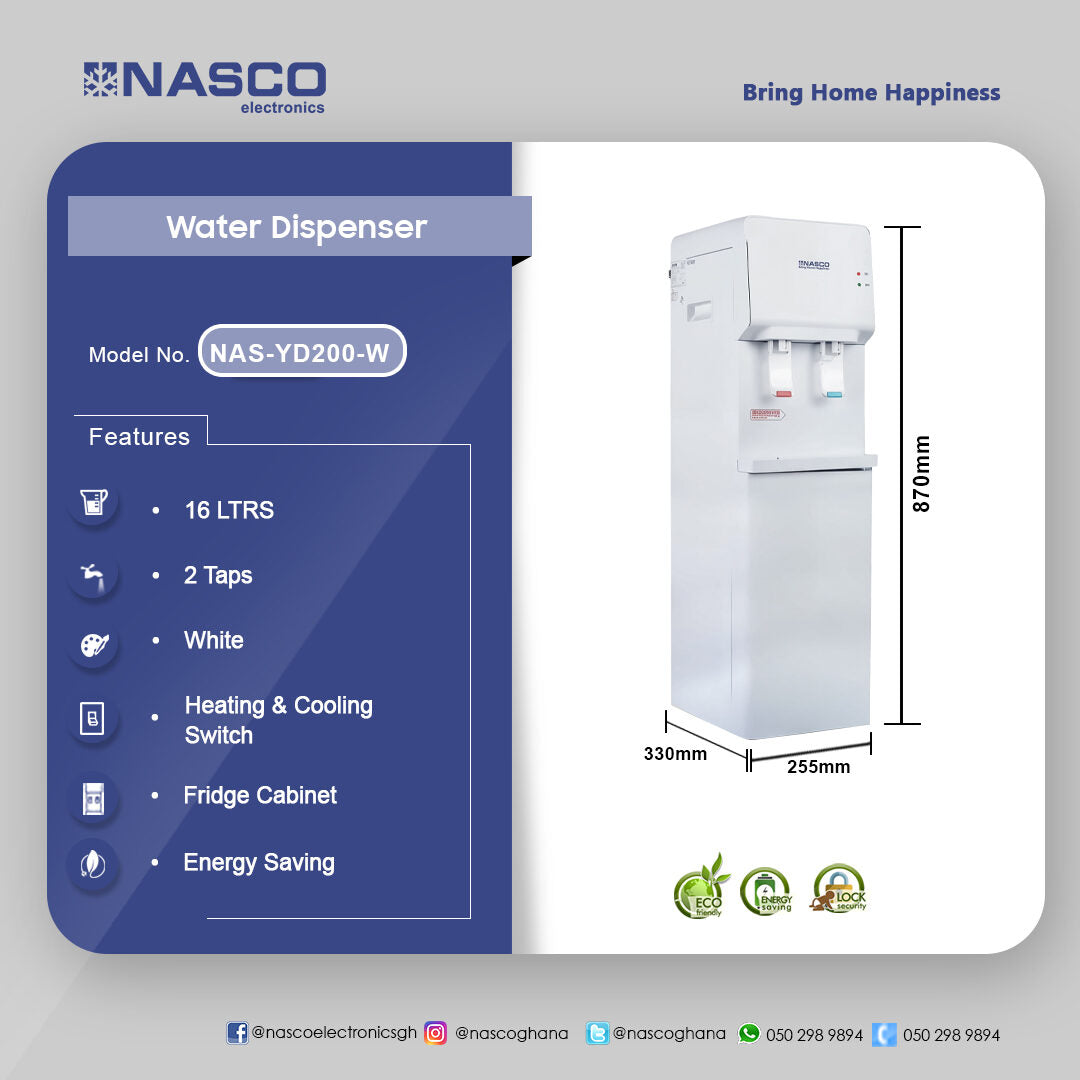 Nasco 16 L 2-Tap Hot and Cold Water Dispenser – Model NAS-YD200-W – view 4