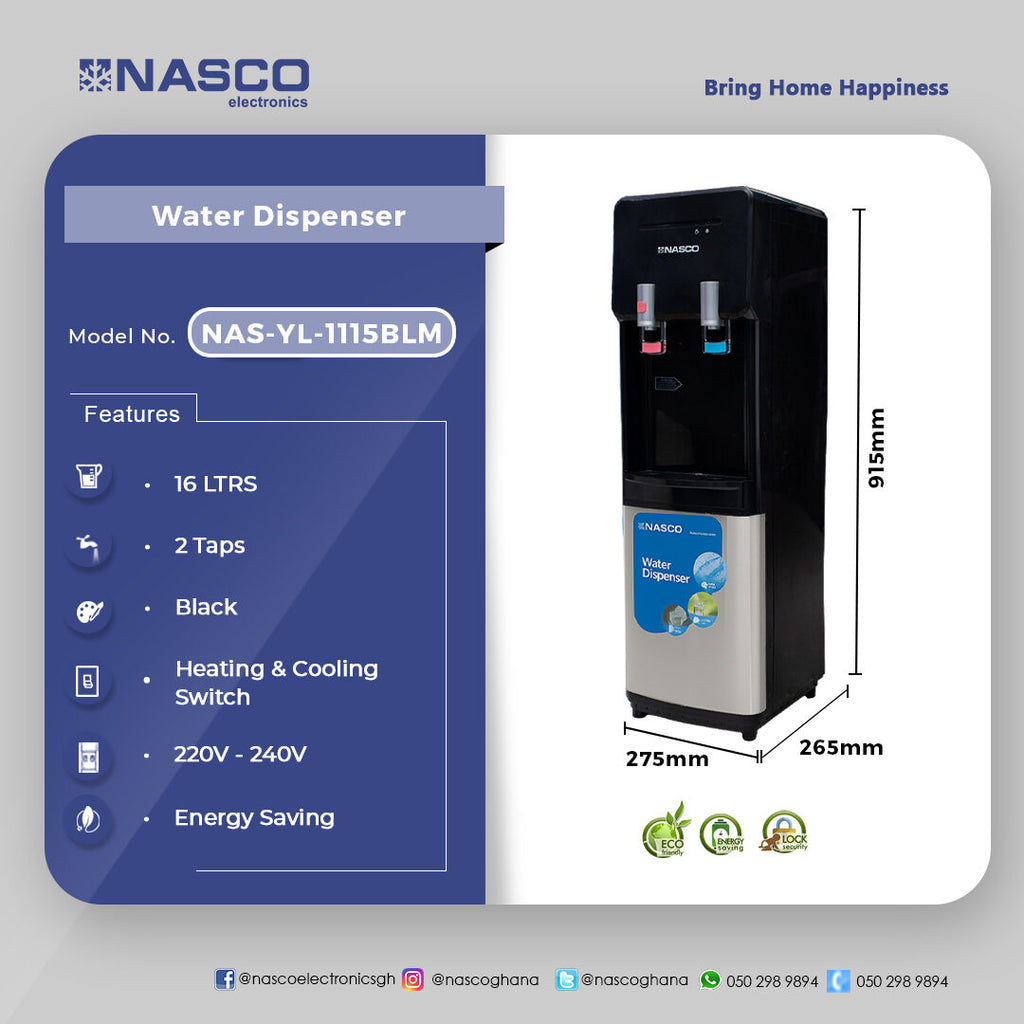 Nasco 16 L 2-Tap Hot and Cold Water Dispenser – Model NAS-YL-1115BLM