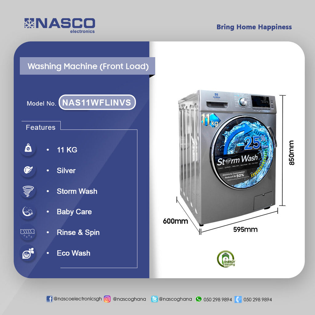 Nasco 11 kg Inverter Front Load Washing Machine – Model NAS11WFLINVS – view 3