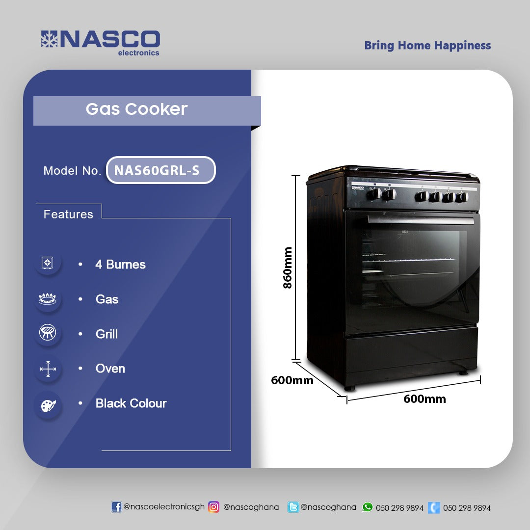 Nasco 60 cm 4-Burner Gas Cooker with Grill – Model NAS60GRL-S – view 4