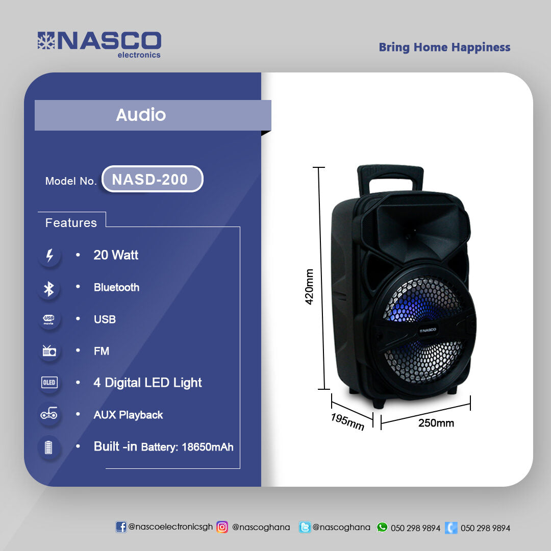 Nasco 20 W Bluetooth Karaoke Speaker – Model NASD-200