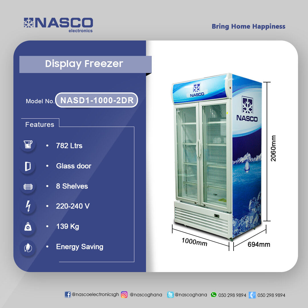 Nasco 782 L Double Door Display Fridge – Model NASD1-1000-2DR