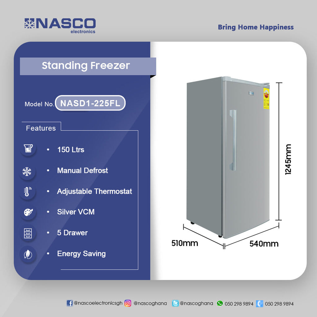 Nasco 150 L Upright Standing Freezer – Model NASD1-225FL – view 3