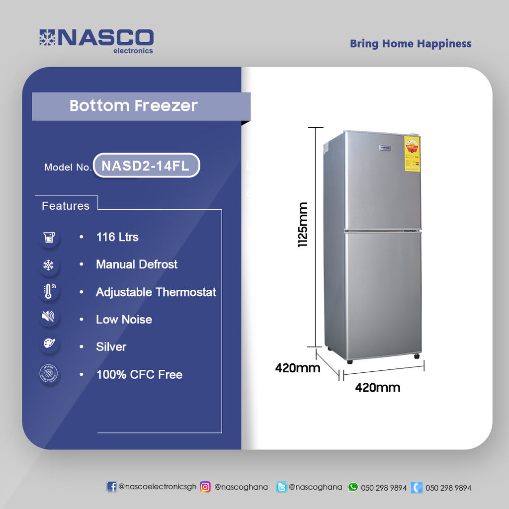 Nasco 116 L Bottom Freezer Refrigerator – Model NASD2-14FL – view 4