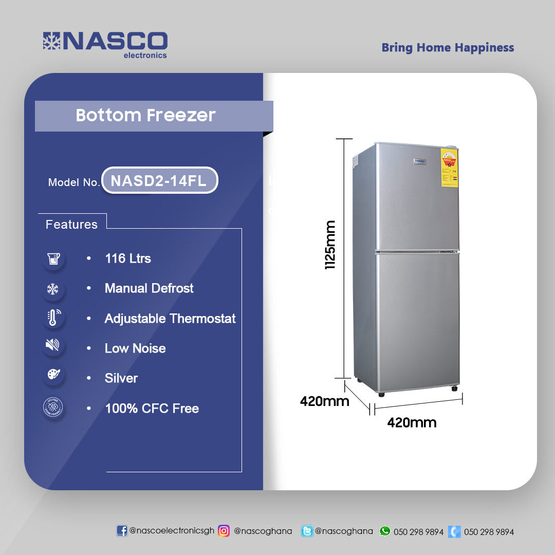 Nasco 116 L Bottom Freezer Refrigerator – Model NASD2-14FL – view 4