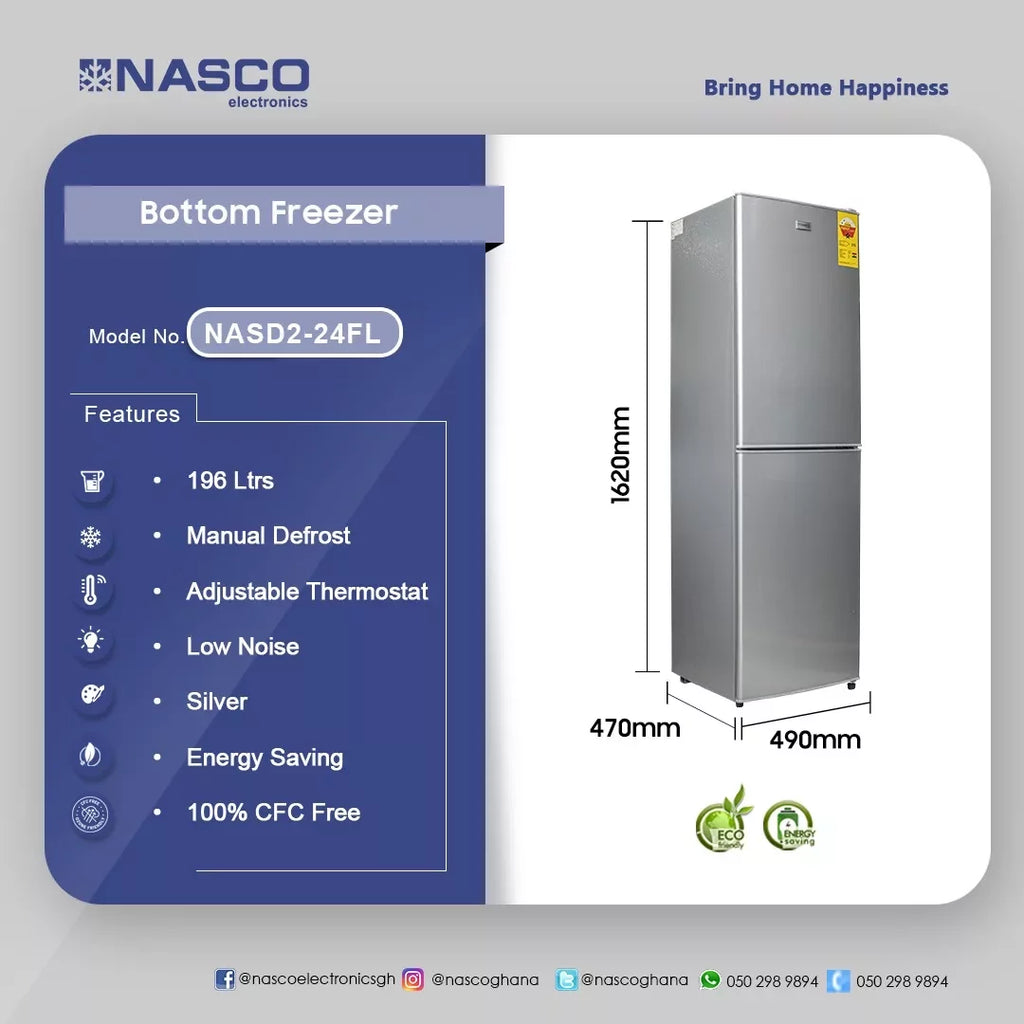 Nasco 196 L Bottom Freezer Refrigerator – Model NASD2-24FL – view 4