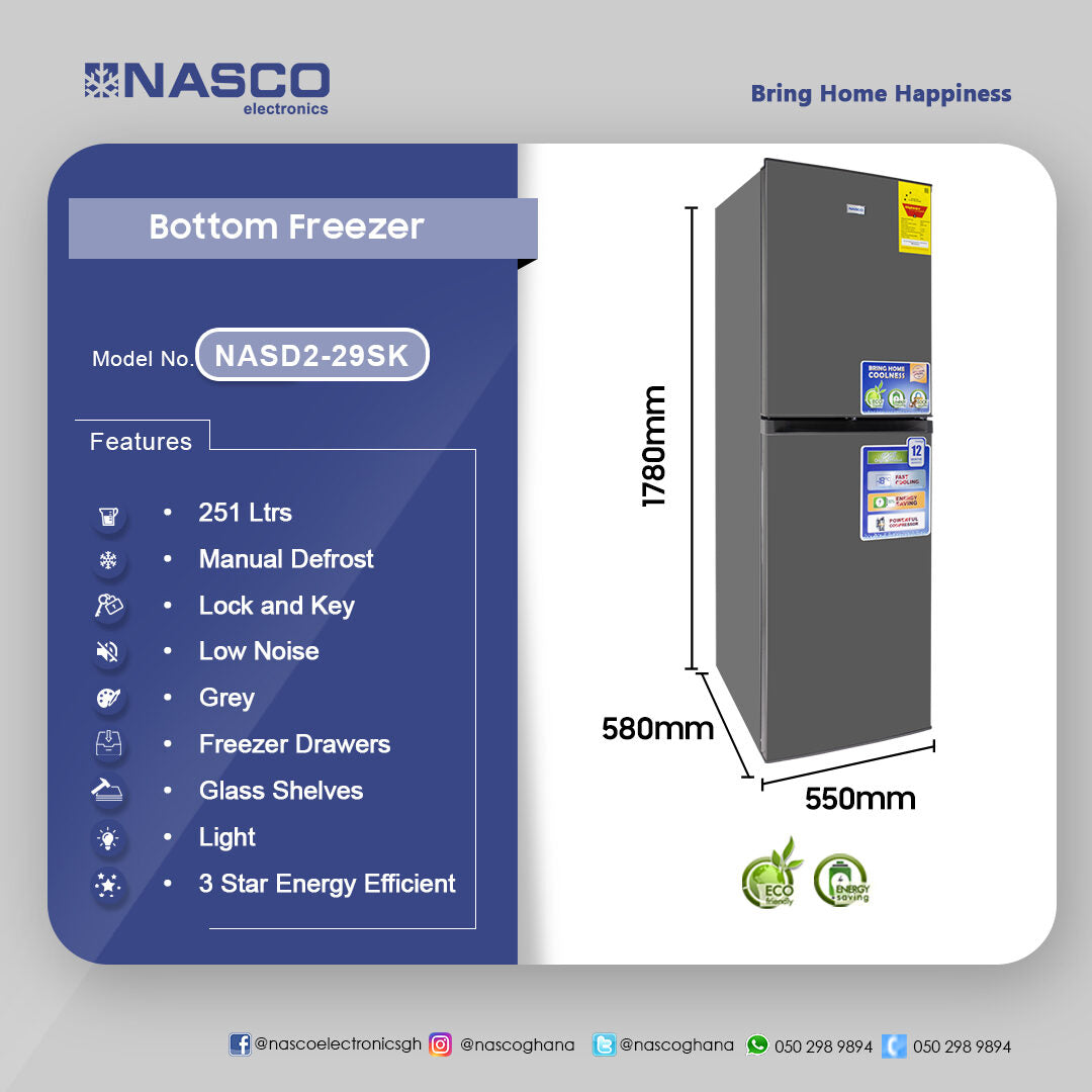 Nasco 251 L Bottom Freezer Refrigerator – Model NASD2-29SK – view 4