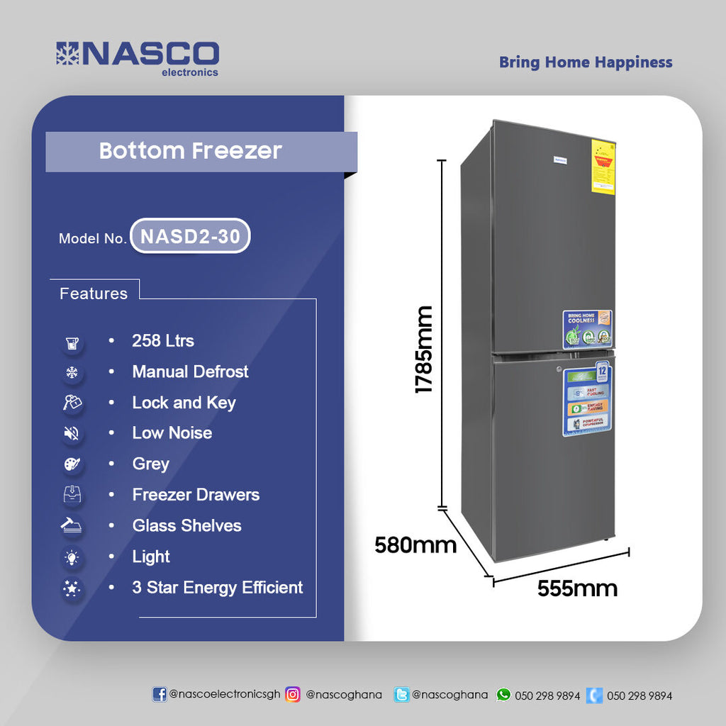 Nasco 258 L Bottom Freezer Refrigerator – Model NASD2-30 – view 4