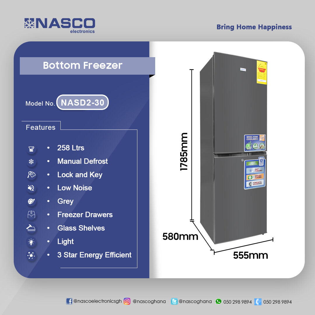 Nasco 258 L Bottom Freezer Refrigerator – Model NASD2-30 – view 4
