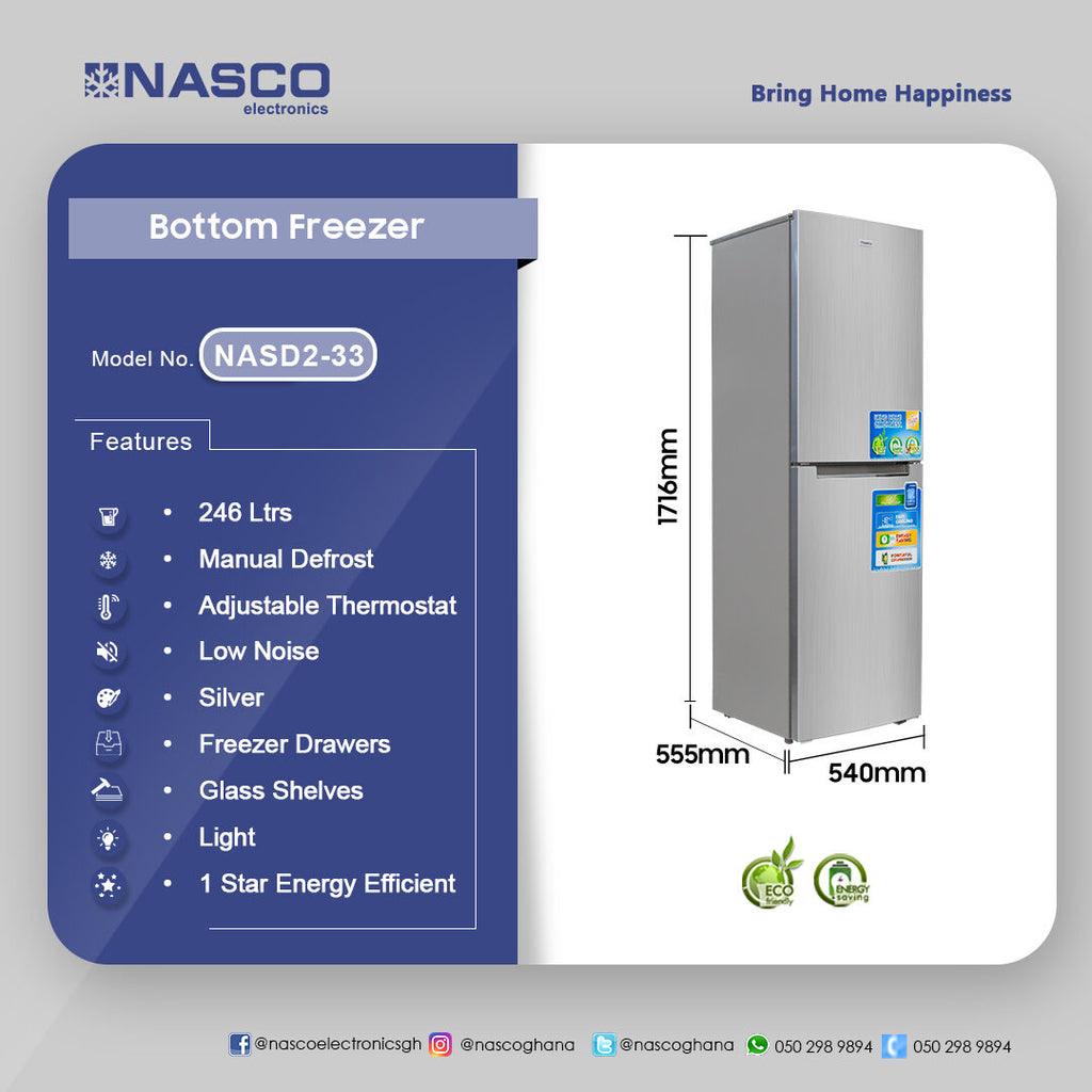 Nasco 246 L Bottom Freezer Refrigerator – Model NASD2-33 – view 4