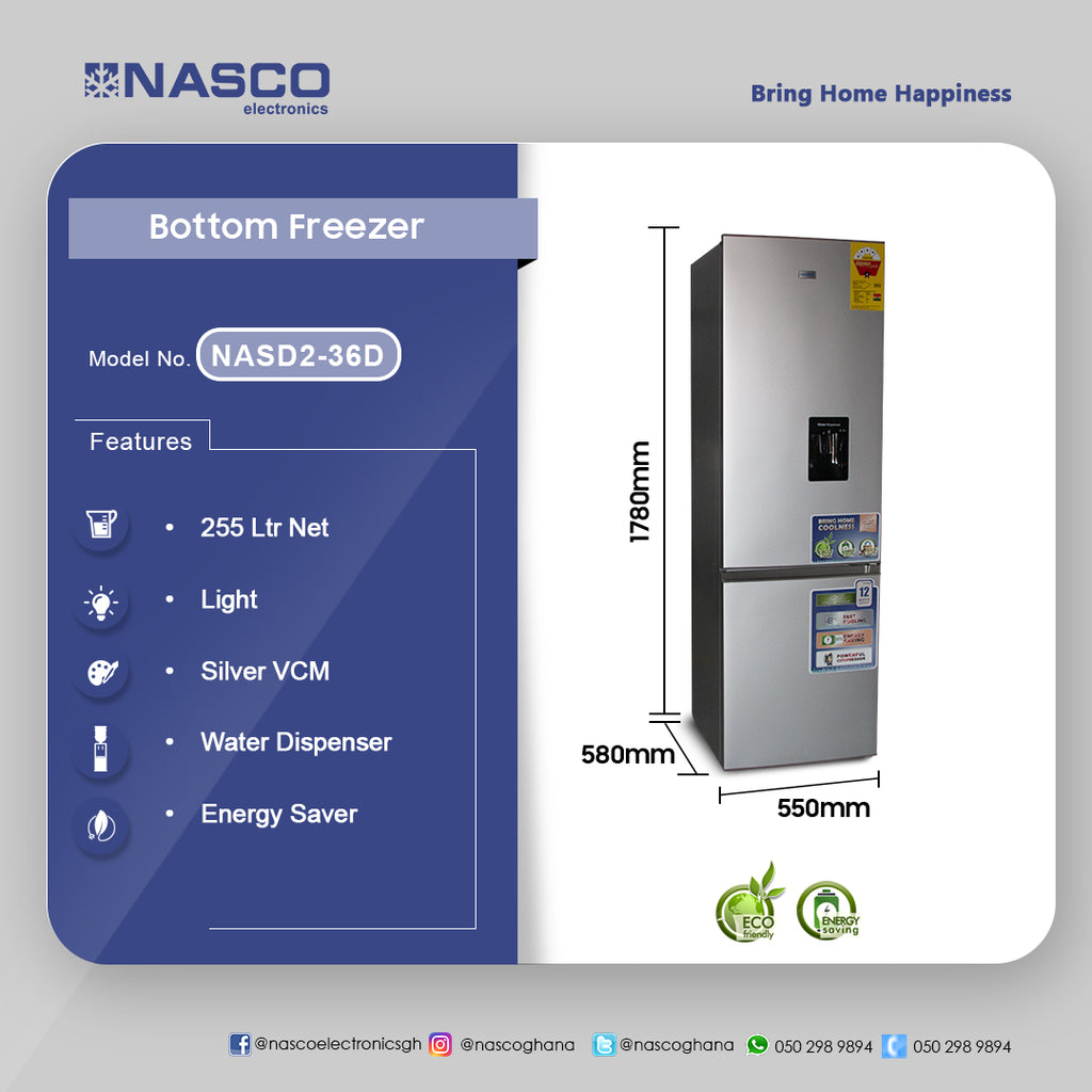 Nasco 268 L Bottom Freezer Refrigerator – Model NASD2-36 – view 2