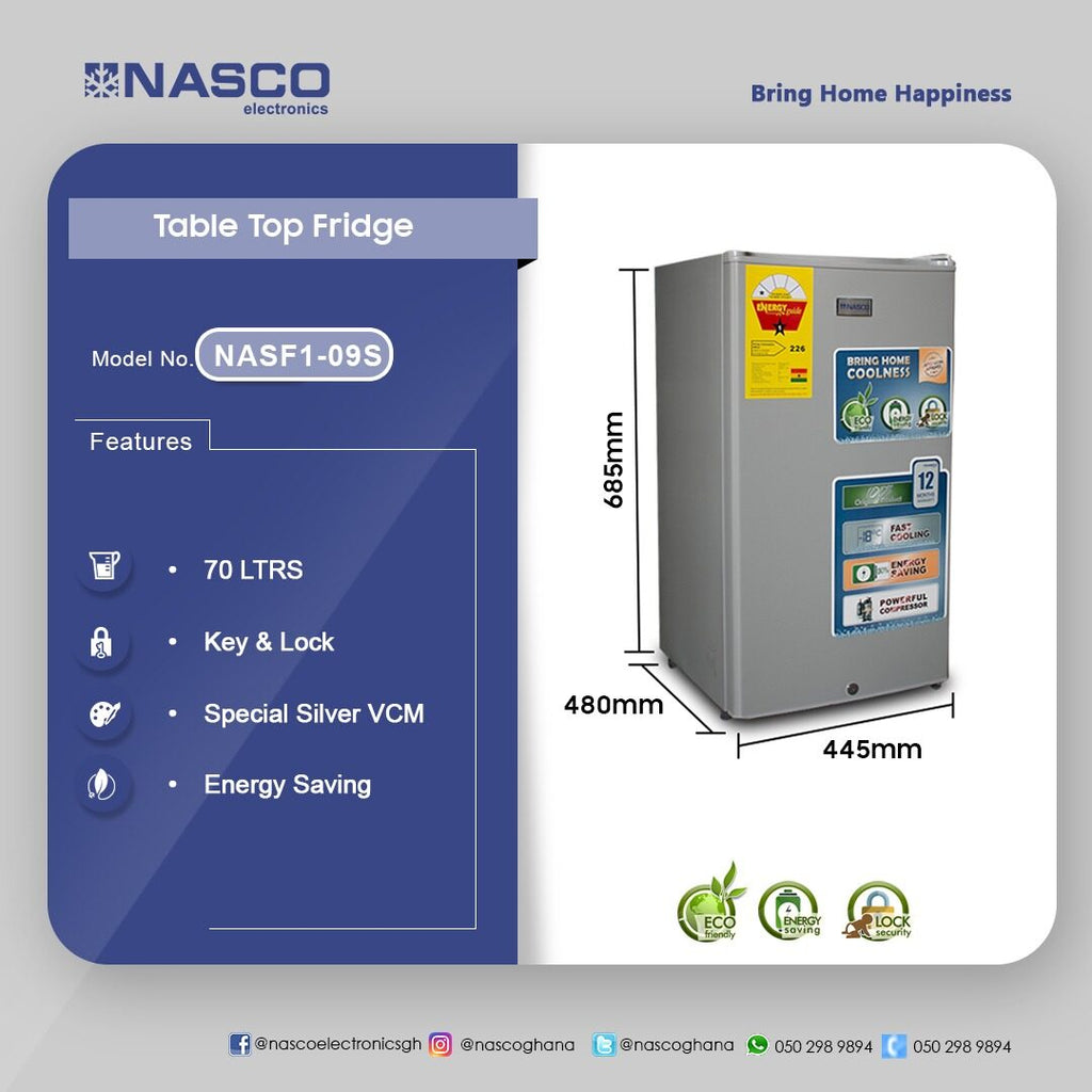 Nasco 70 L Single Door Table Top Refrigerator – Model NASF1-09S – view 2