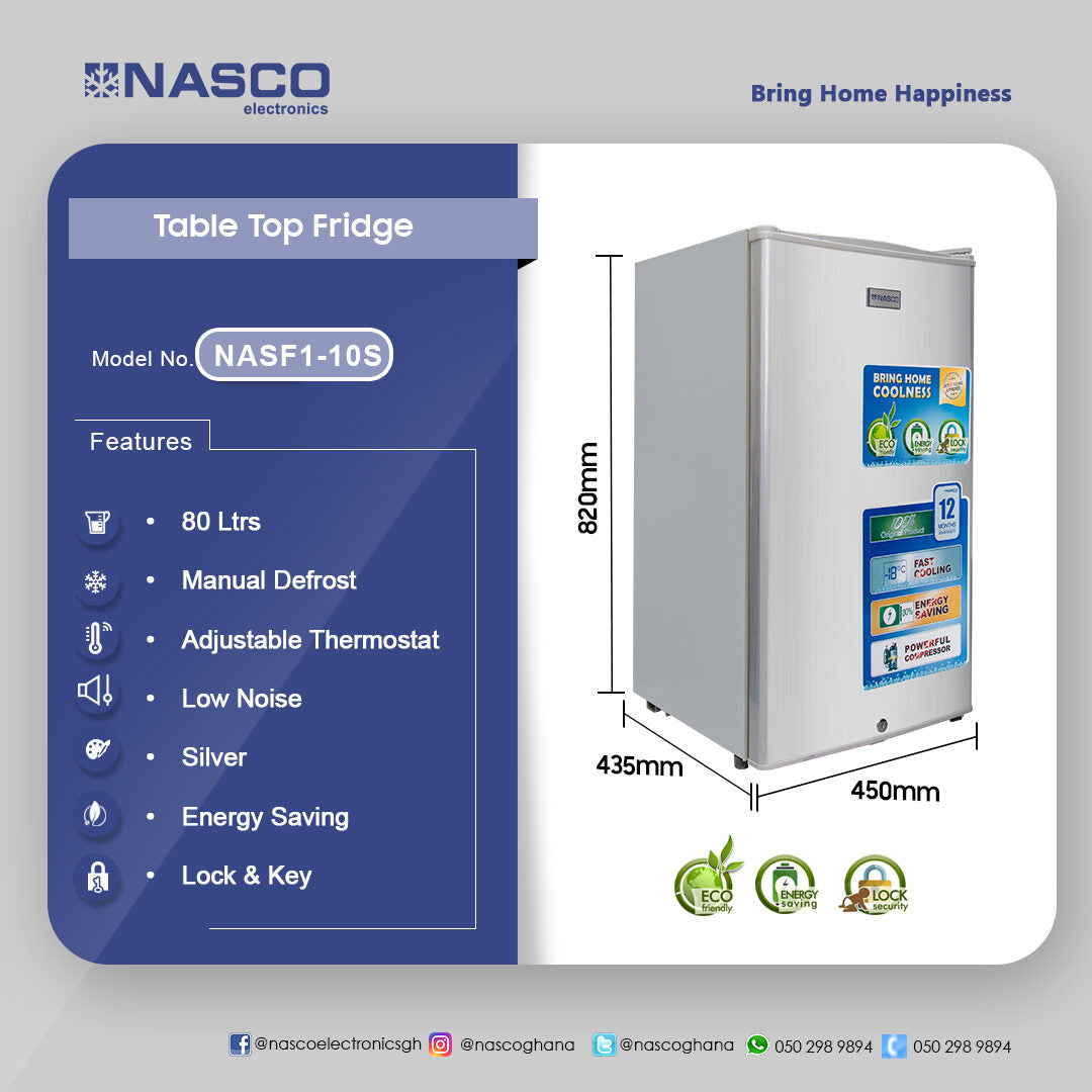 Nasco 90 L Single Door Table Top Refrigerator – Model NASF1-10S – view 4