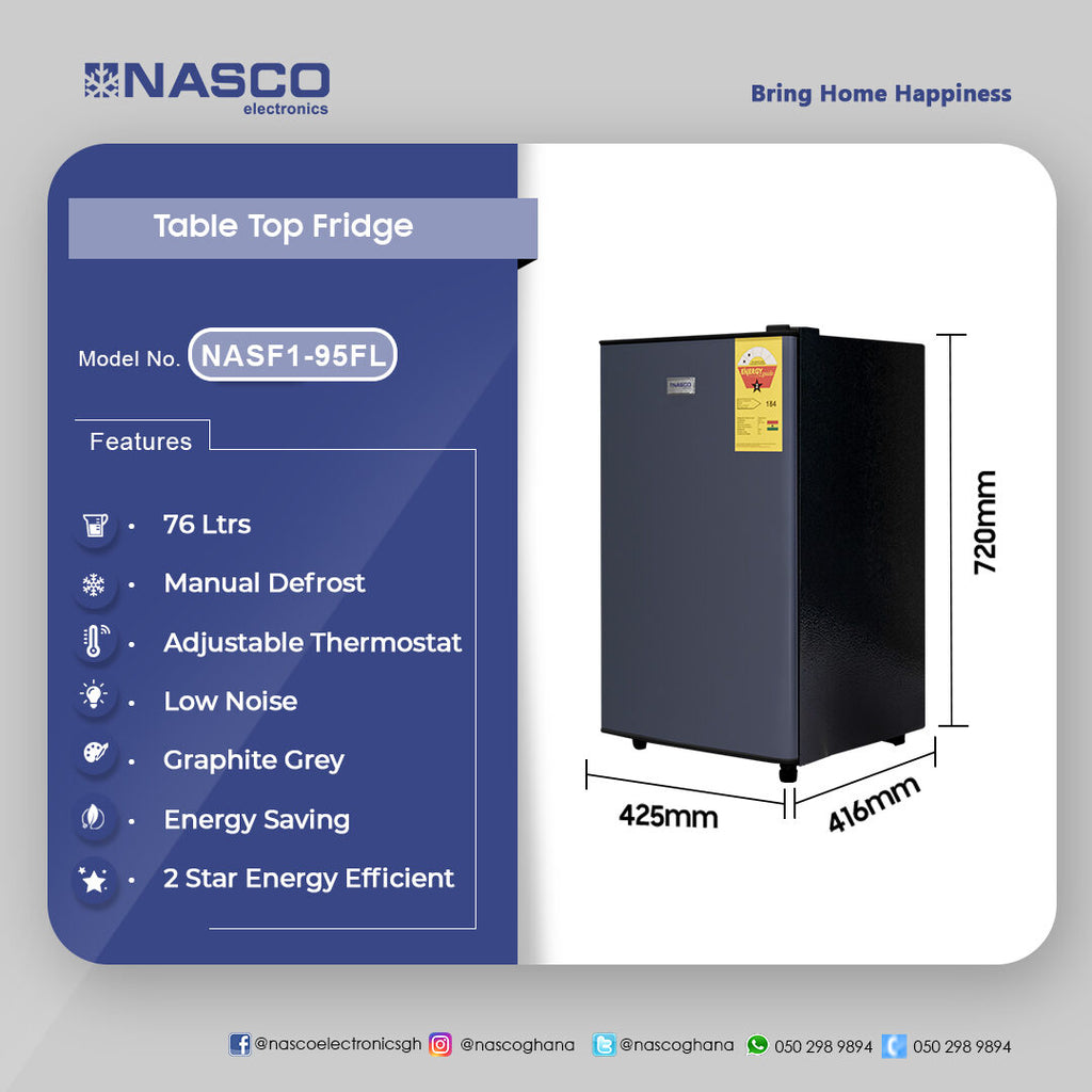 Nasco 76 L Single Door Table Top Refrigerator – Model NASF1-95FL