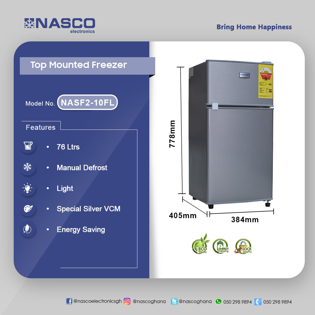 Nasco 76 L Double Door Table Top Refrigerator – Model NASF2-10FL – view 4