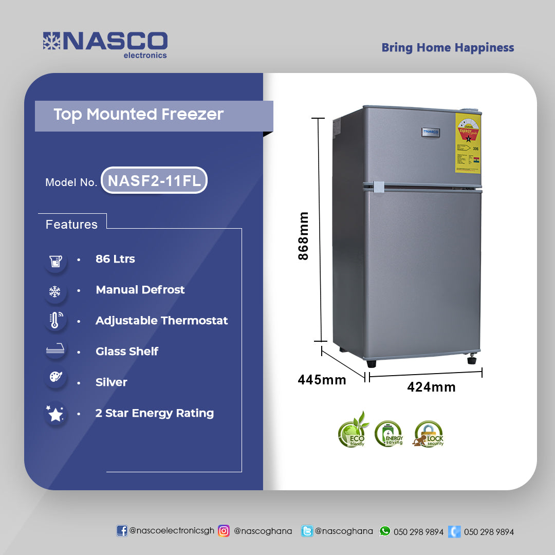 Nasco 86 L Double Door Table Top Refrigerator – Model NASF2-11FL