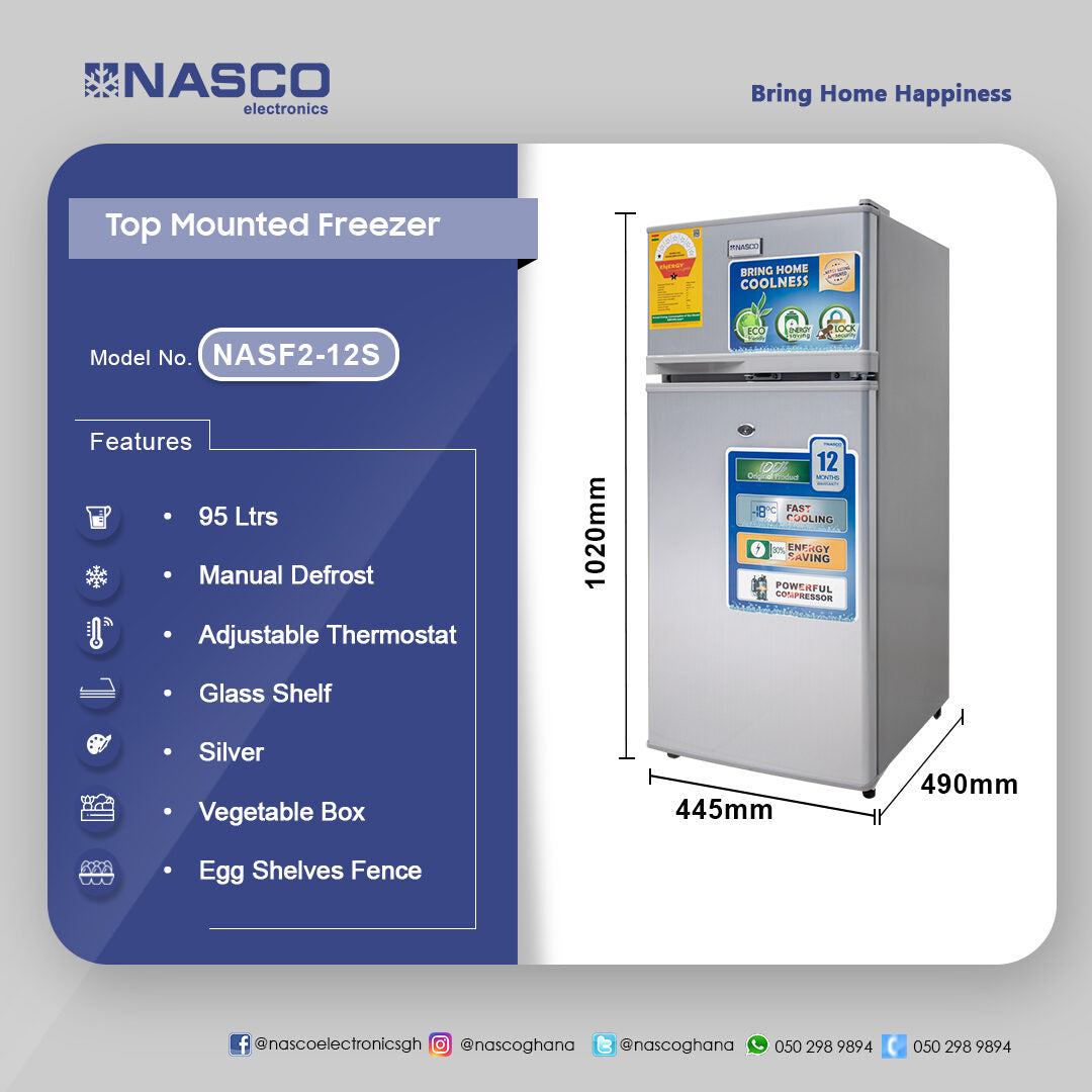 Nasco 95 L Top Freezer Refrigerator – Model NASF2-12S – view 4