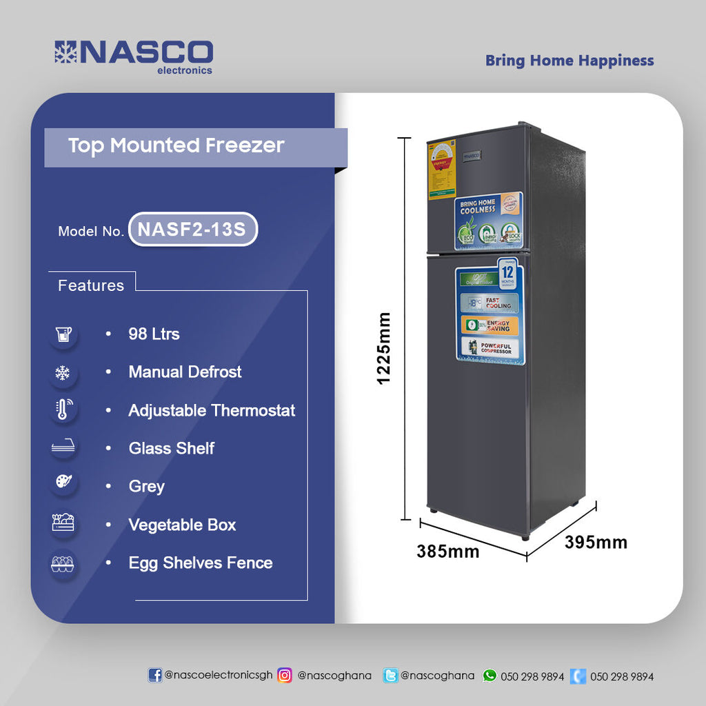 Nasco 98 L Top Freezer Refrigerator – Model NASF2-13S – view 4