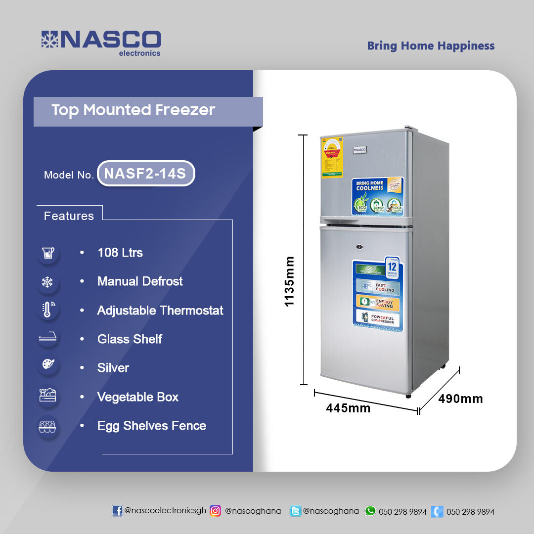 Nasco 108 L Top Freezer Refrigerator – Model NASF2-14S – view 4