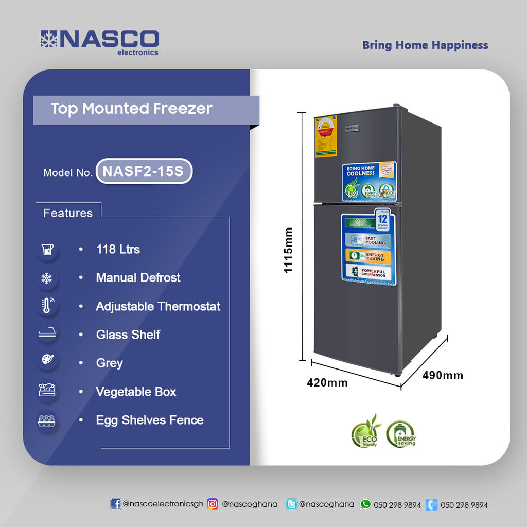 Nasco 118 L Top Freezer Refrigerator – Model NASF2-15S – view 4