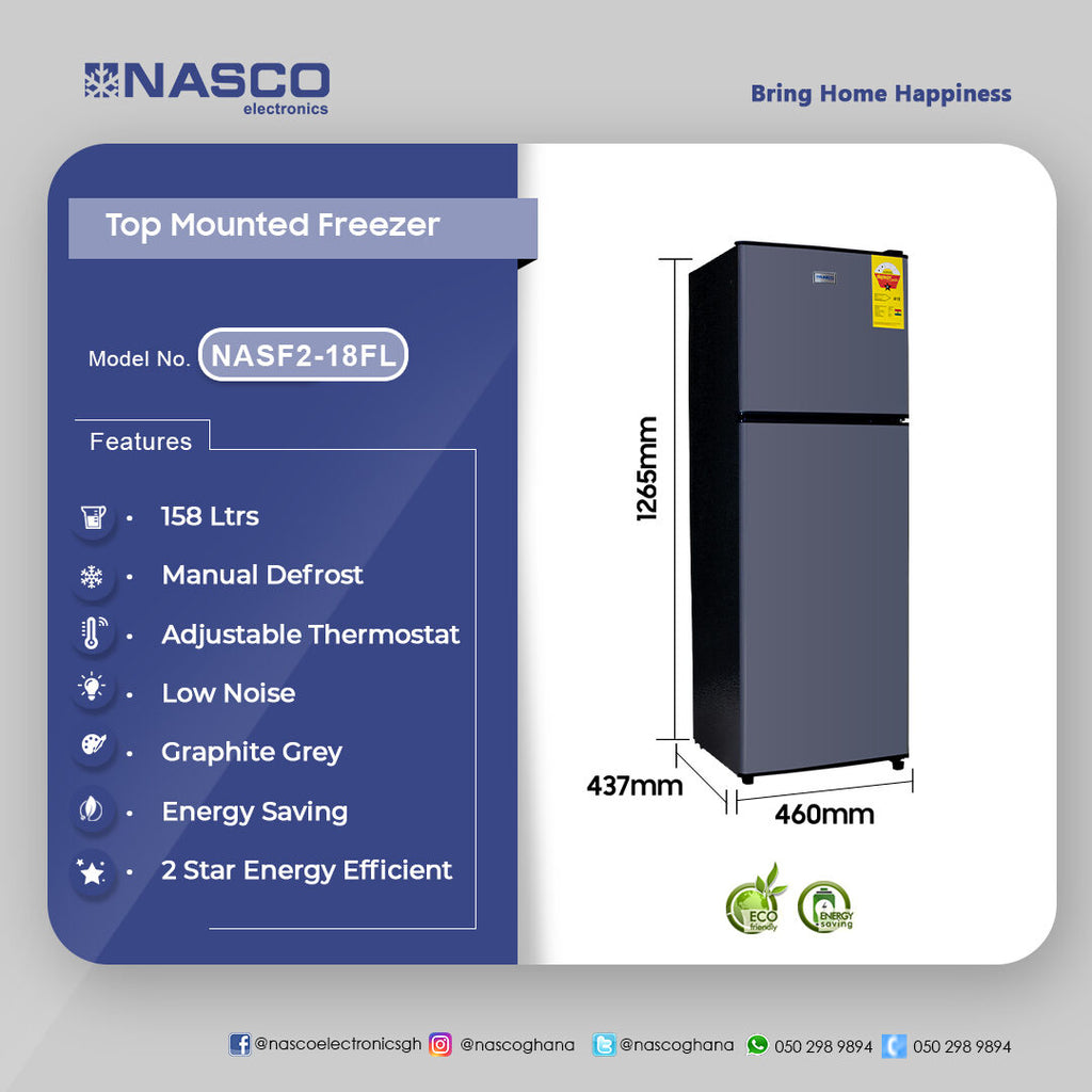Nasco 158 L Double Door Top Freezer Refrigerator – Model NASF2-18FL