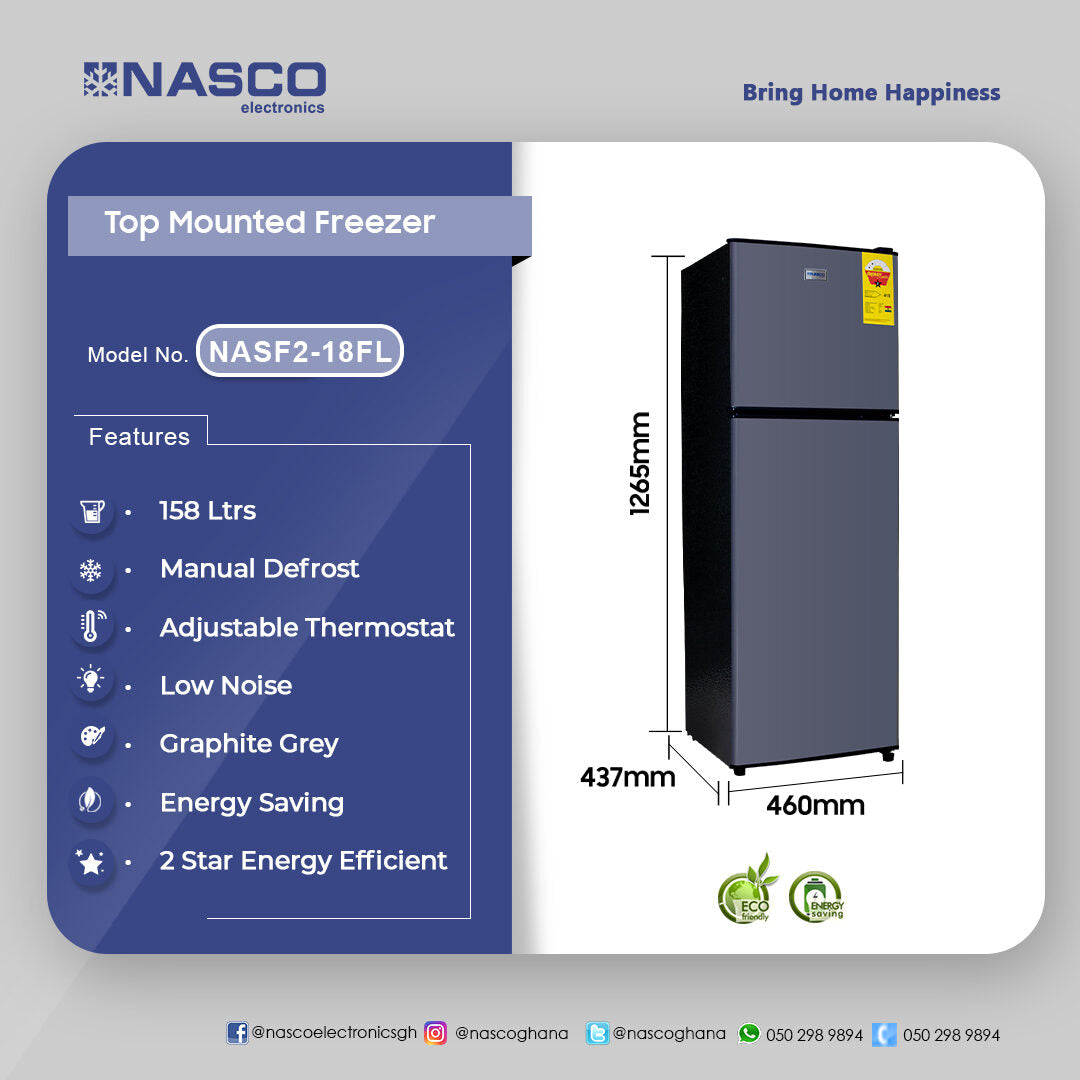 Nasco 158 L Double Door Top Freezer Refrigerator – Model NASF2-18FL