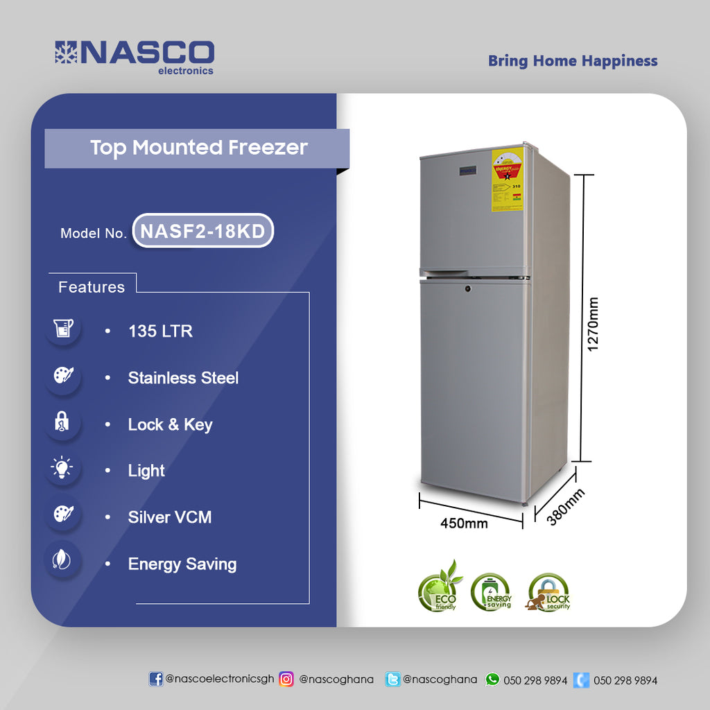 Nasco 135 L Top Freezer Refrigerator – Model NASF2-18KD – view 2