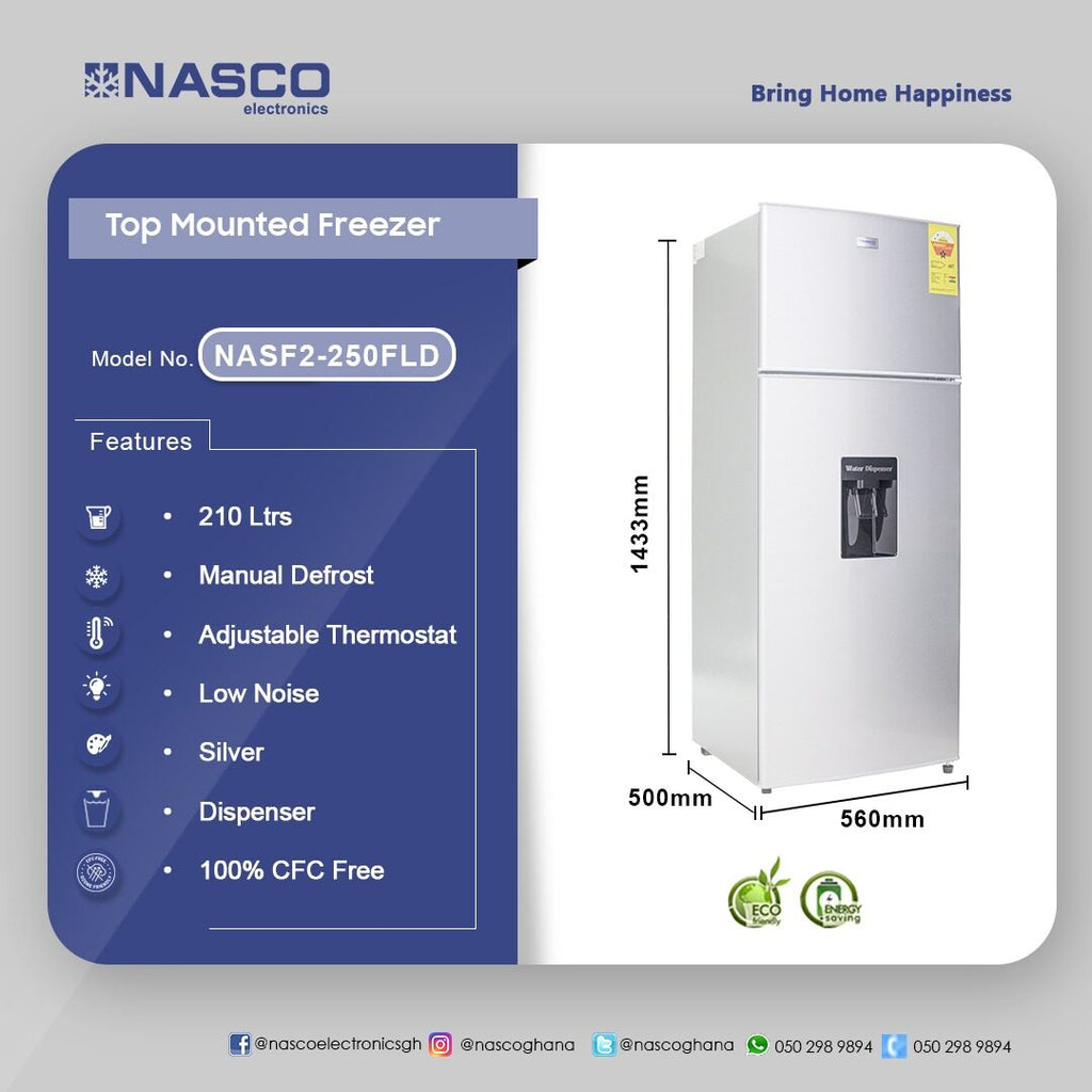 Nasco 210 L Top Mount Refrigerator with Water Dispenser – Model NASF2-250FLD – view 3