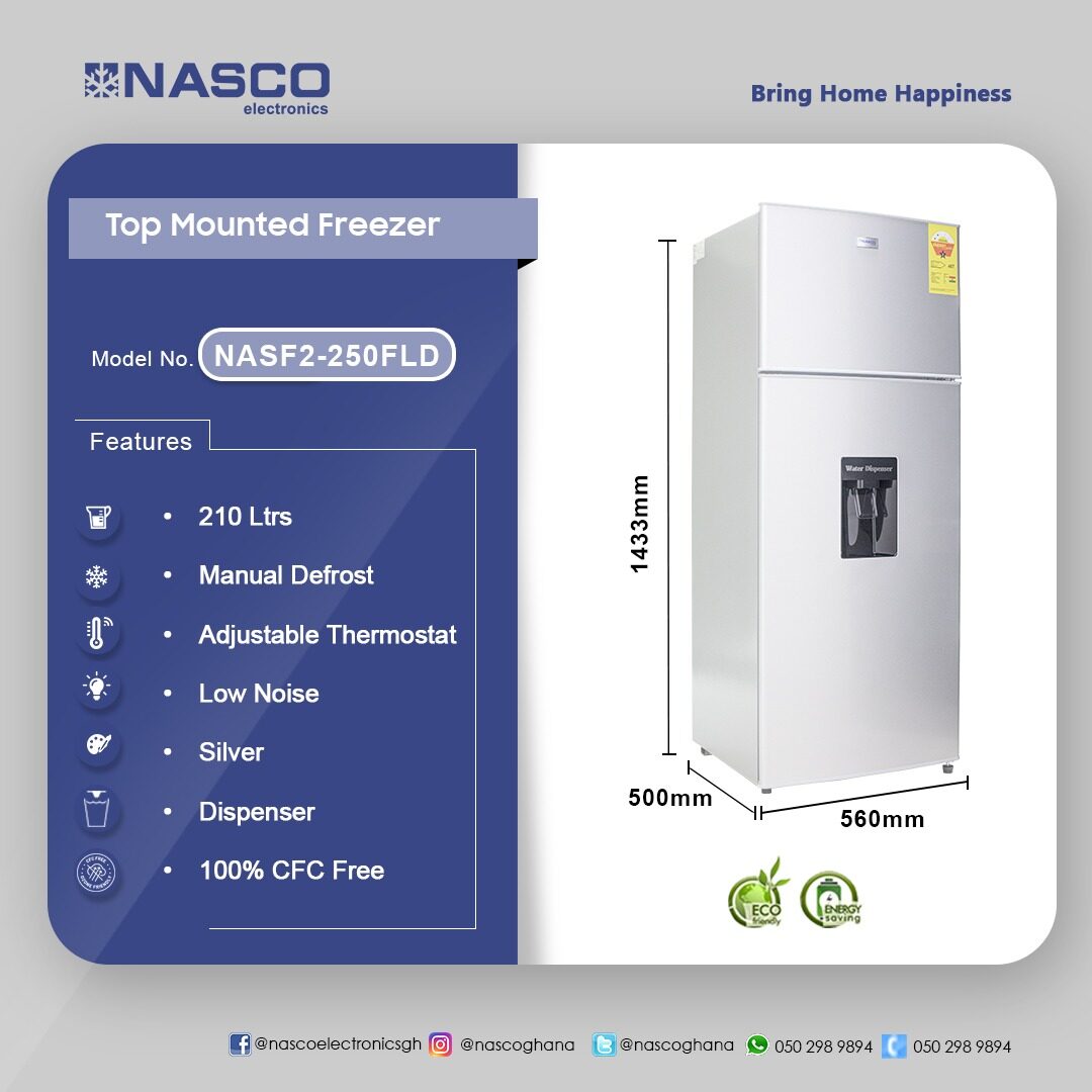 Nasco 210 L Top Mount Refrigerator with Water Dispenser – Model NASF2-250FLD – view 3