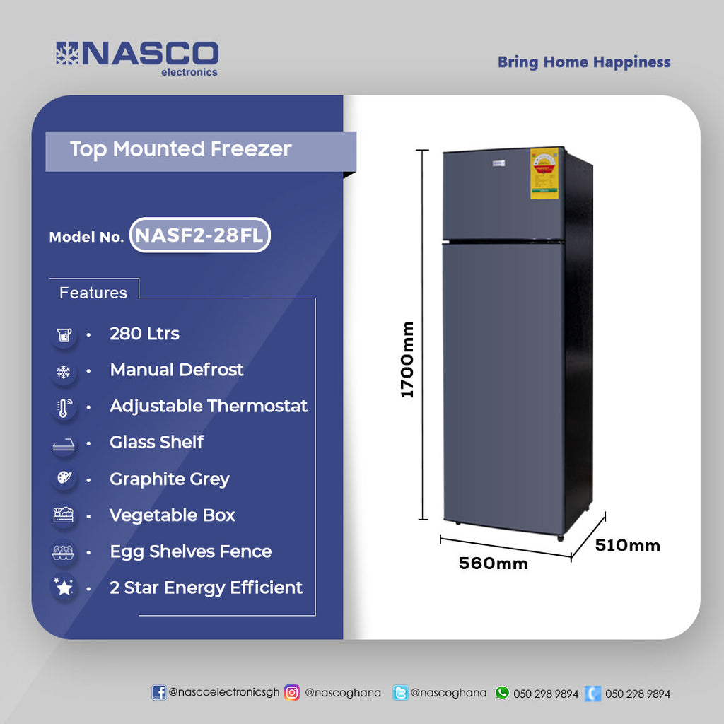 Nasco 280 L Double Door Top Freezer Refrigerator – Model NASF2-28FL – view 2