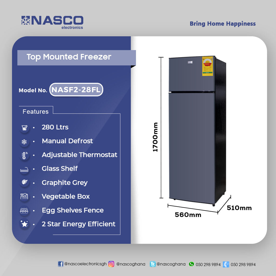 Nasco 280 L Double Door Top Freezer Refrigerator – Model NASF2-28FL – view 2