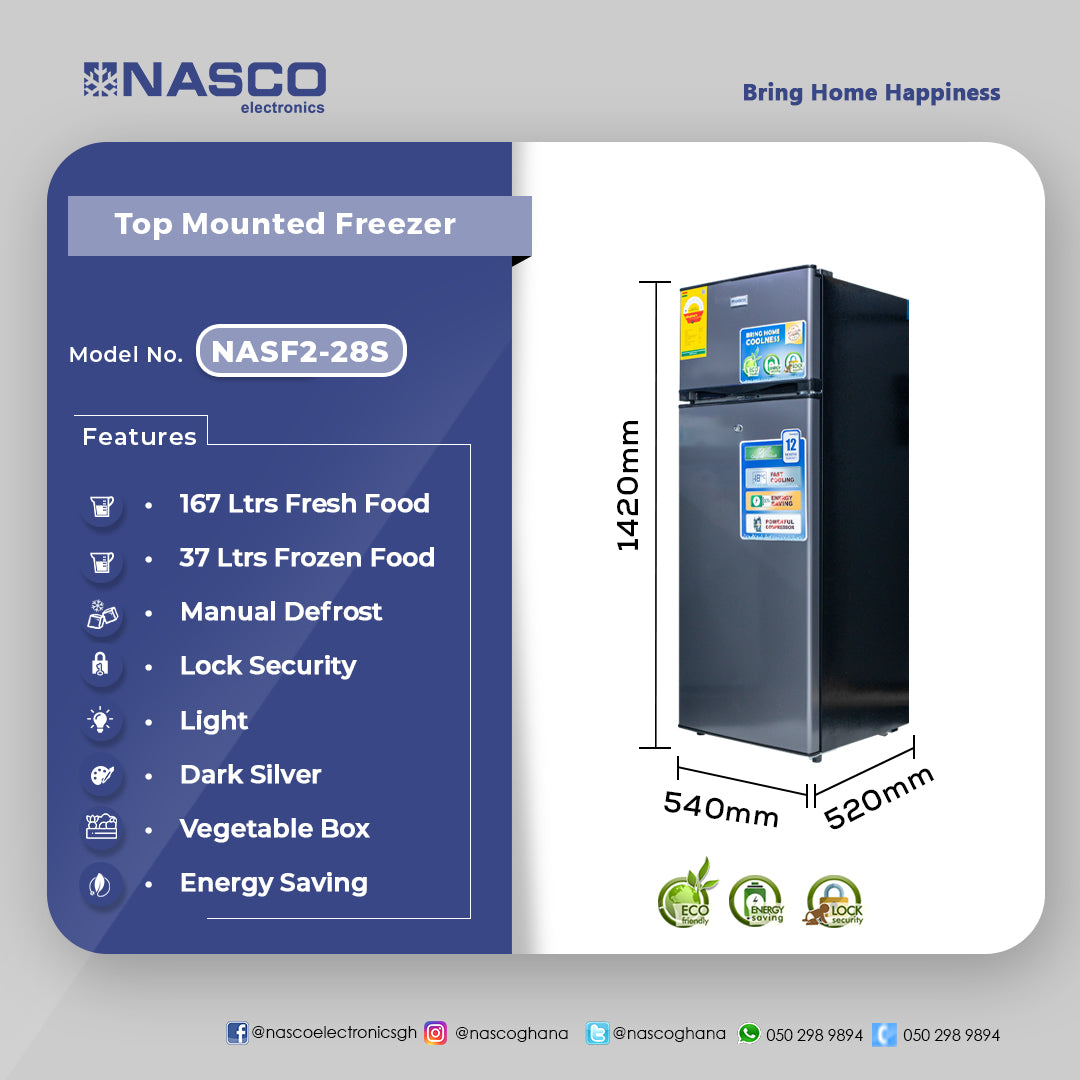 Nasco 204 L Double Door Refrigerator – Model NASF2-28S