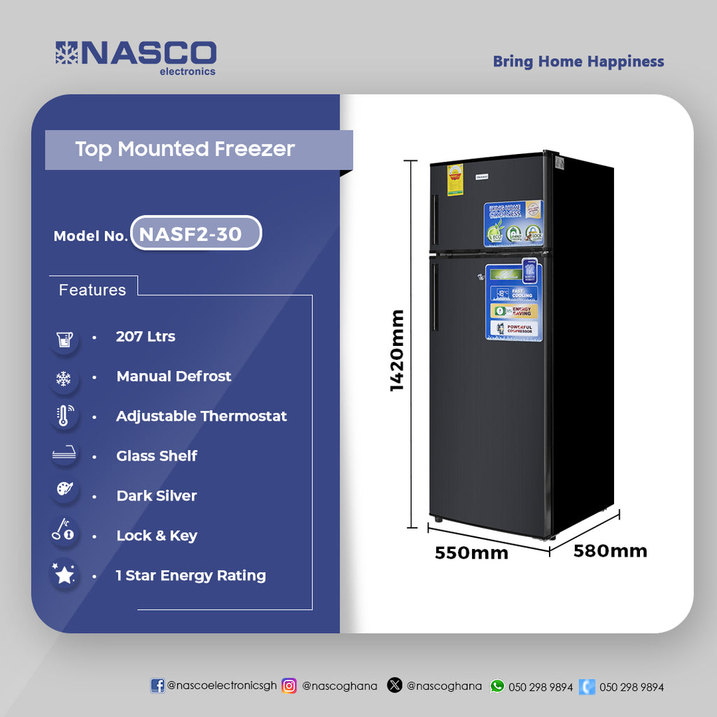Nasco 207 L Double Door Top Freezer Refrigerator – Model NASF2-30 – view 4