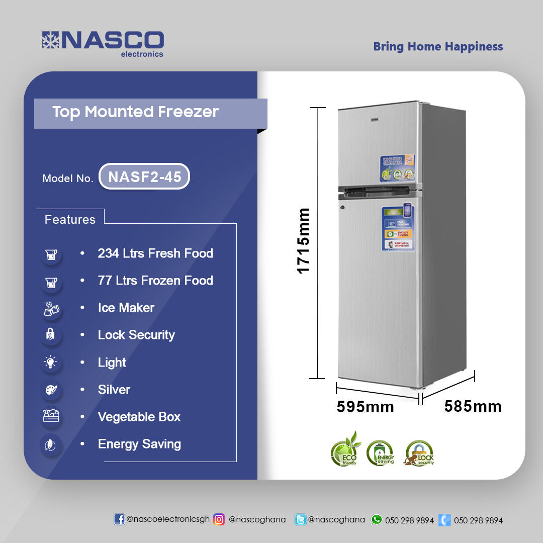 Nasco 320 L Double Door Top Freezer Refrigerator – Model NASF2-45 – view 4