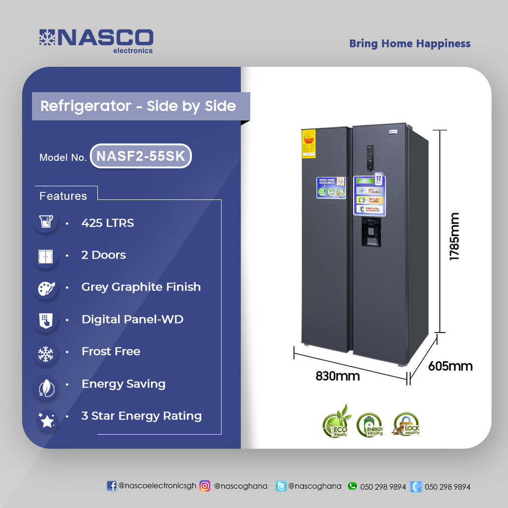 Nasco 425 L Side by Side Refrigerator – Model NASF2-55SK – view 4