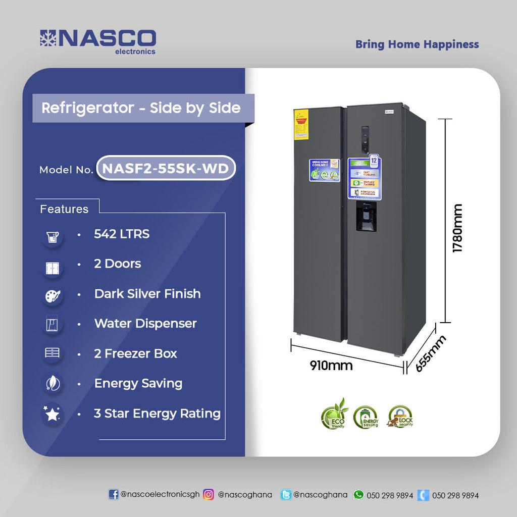 Nasco 542 L Frost Free Side-by-Side Refrigerator – Model NASF2-55SK-WD – view 4