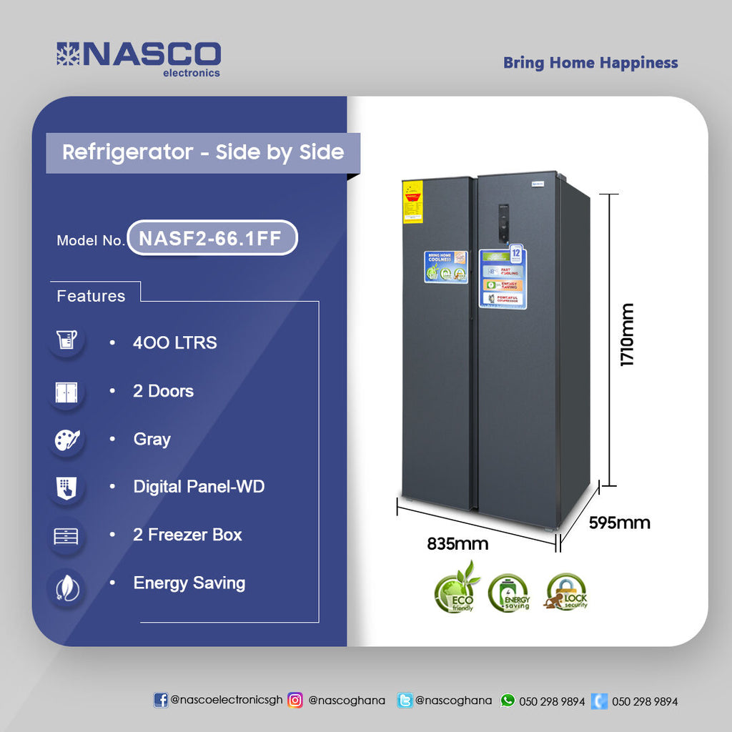 Nasco 400 L Side by Side Refrigerator – Model NASF2-66.1FF – view 3