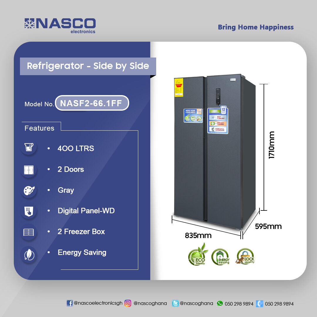 Nasco 400 L Side by Side Refrigerator – Model NASF2-66.1FF – view 3