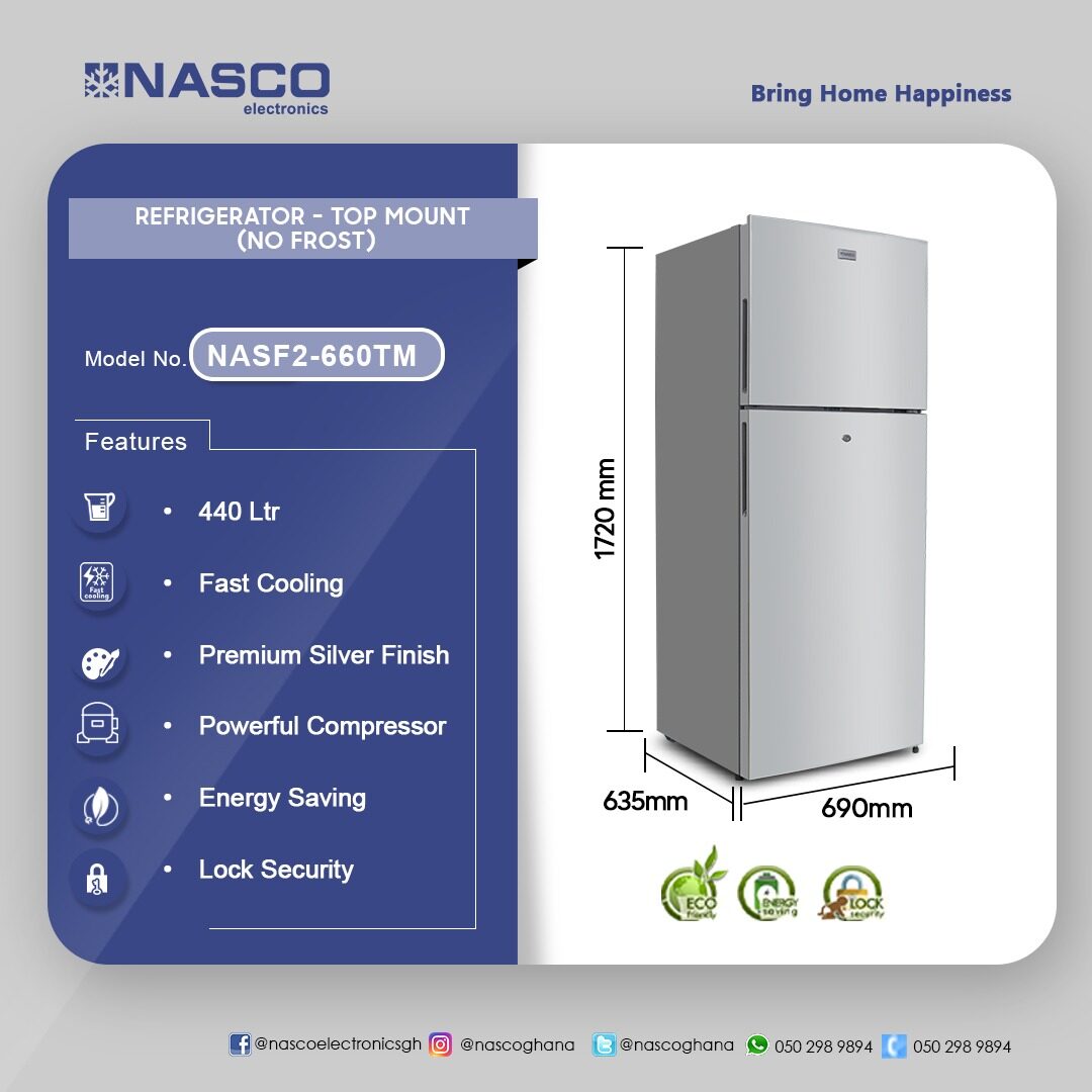 Nasco 440 L Double Door Top Freezer Refrigerator – Model NASF2-660TM – view 3