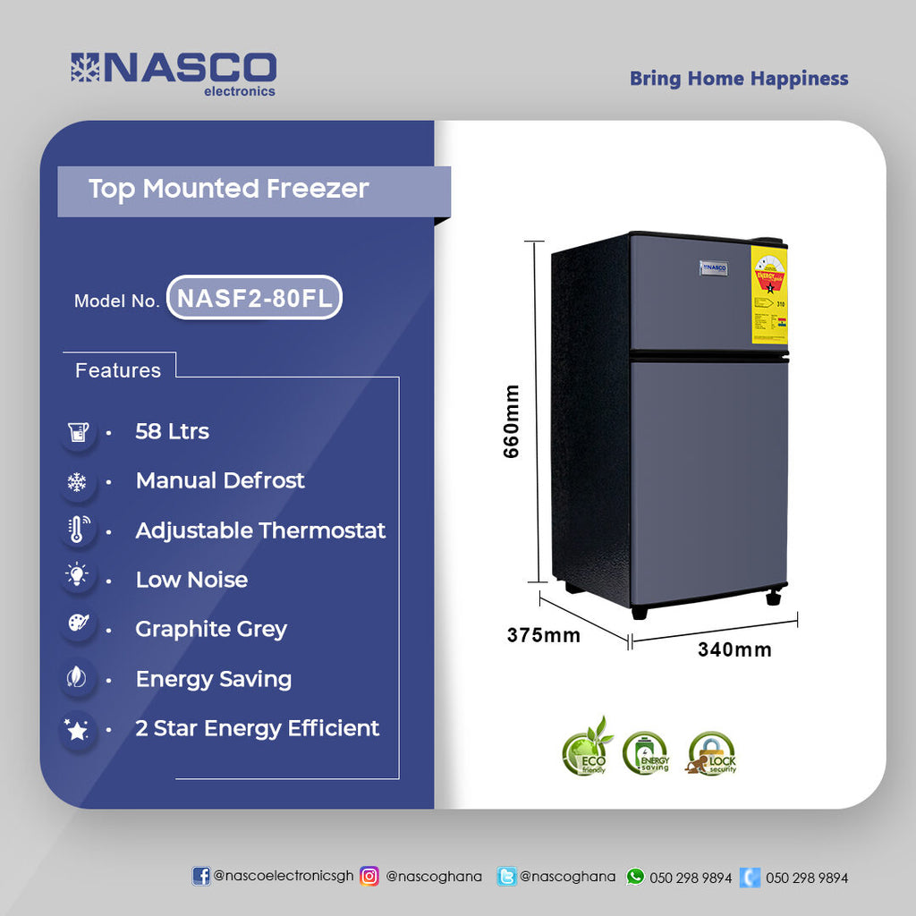 Nasco 58 L Top Freezer Table Top Refrigerator – Model NASF2-80FL