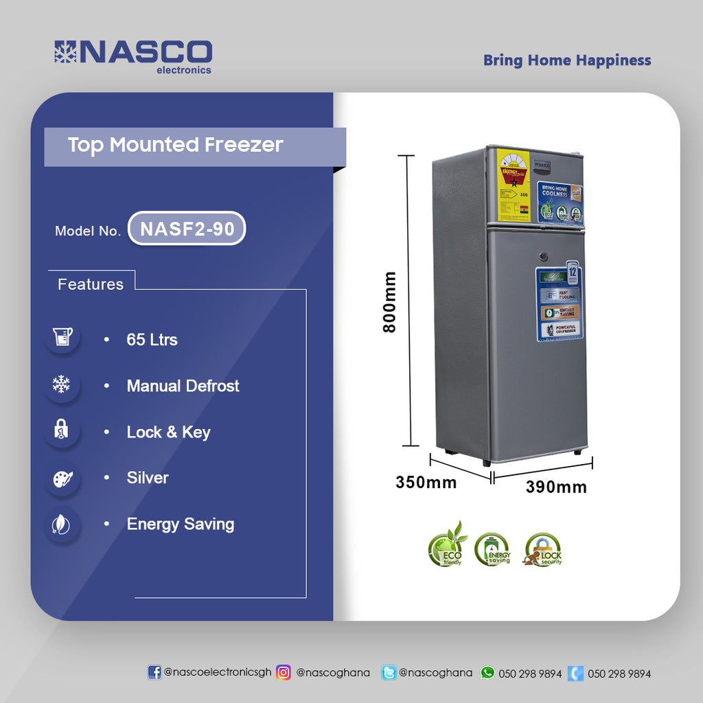 Nasco 65 L Double Door Top Freezer Refrigerator – Model NASF2-90 – view 2