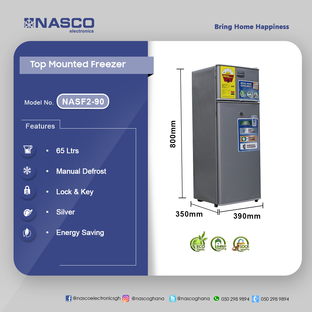Nasco 65 L Double Door Top Freezer Refrigerator – Model NASF2-90 – view 2