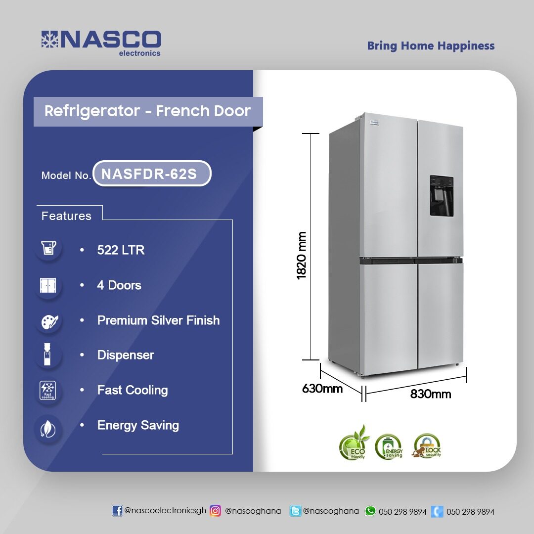 Nasco 522 L French Door Refrigerator with Water Dispenser – Model NASFDR-62S – view 4