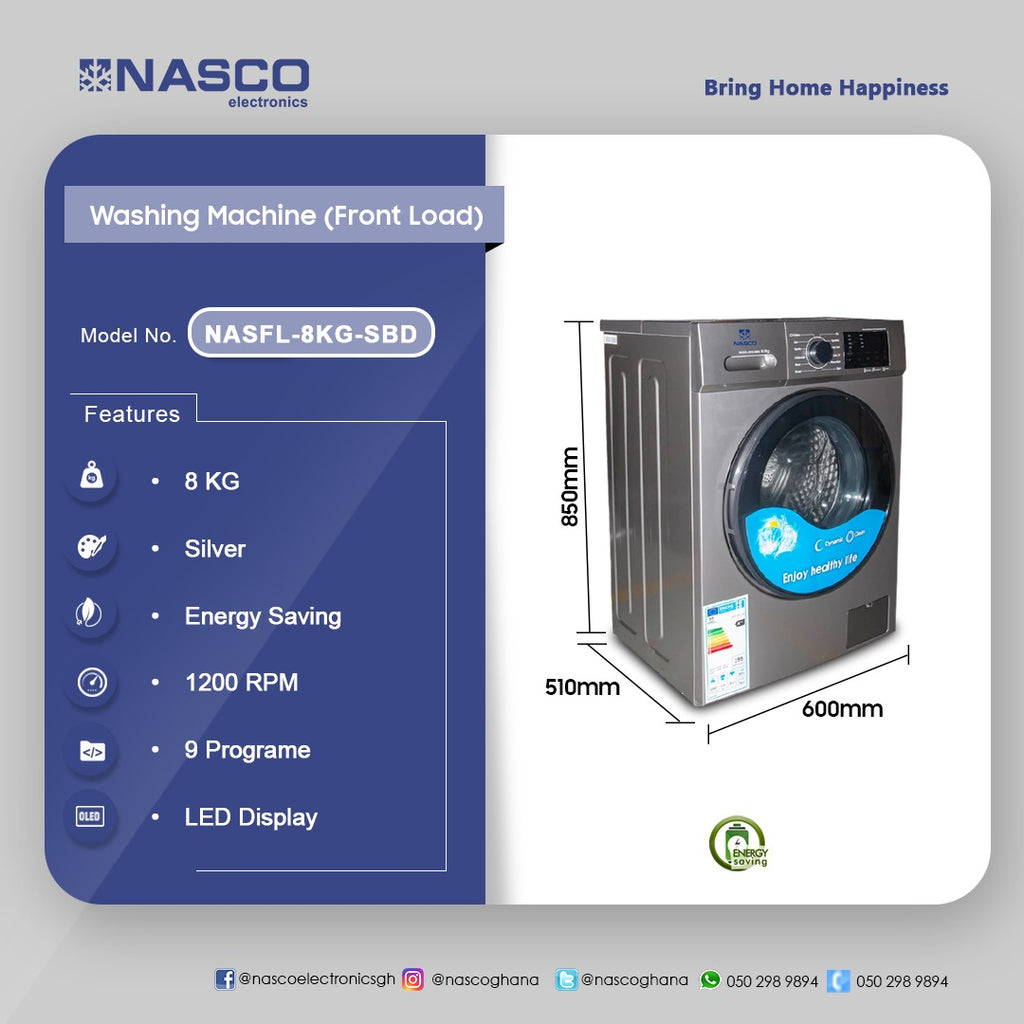 Nasco 8 kg Inverter Front Load Washing Machine – Model NASFL-8KG-SBD – view 2