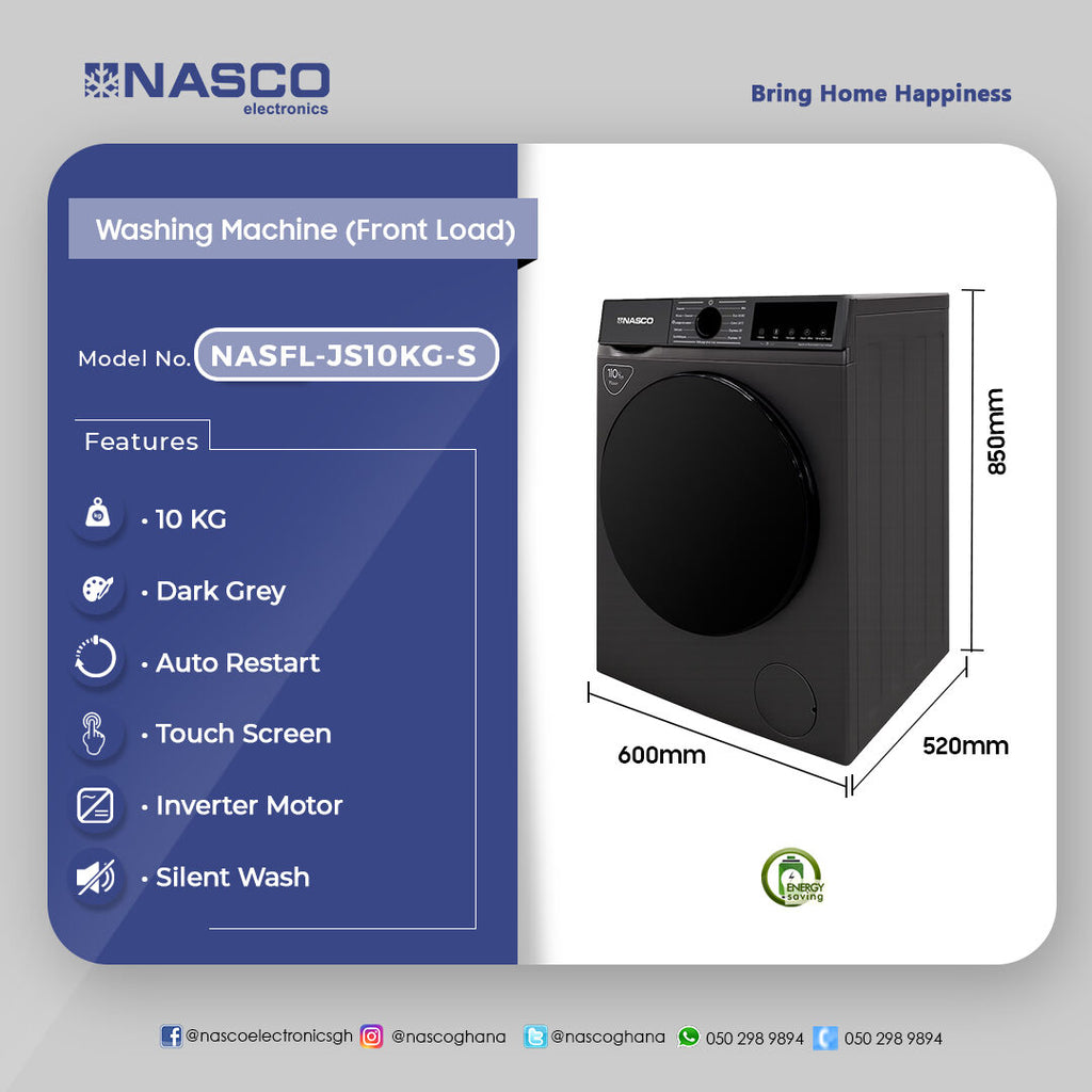 Nasco 10 kg Inverter Front Load Washing Machine – Model NASFL-JS10KG-S – view 4