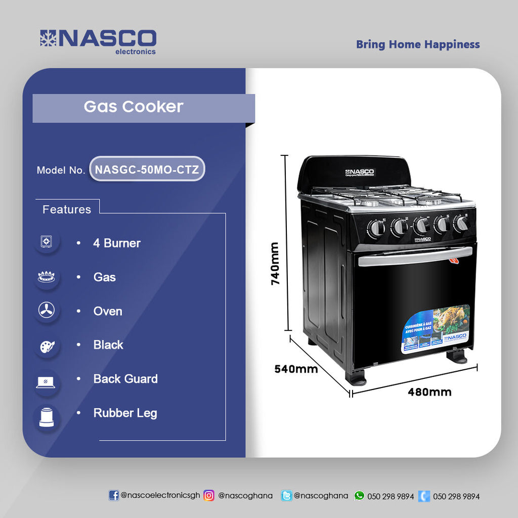 Nasco 50 x 50 cm 4-Burner Gas Cooker with Oven – Model NASGC-50MO-CTZ – view 3
