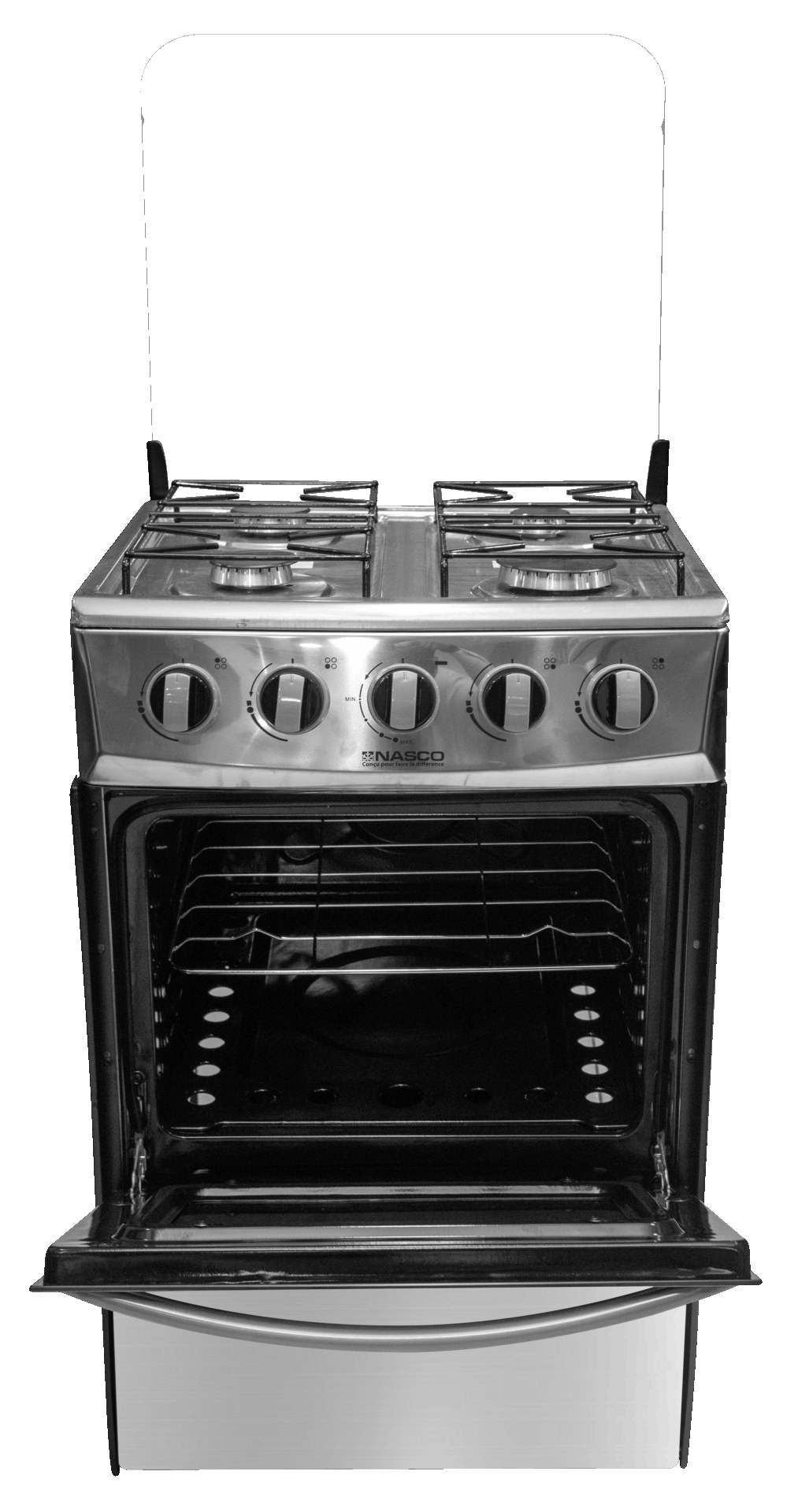 Nasco 50 x 50 cm 4-Burner Gas Cooker with Oven, Silver – Model NASGC-50X50S-CTZ